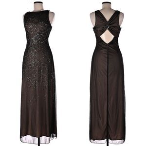 Vintage 90s LA Glo Prom Gown Black Glitter Semi Sheer Whimsygoth Dress Size M